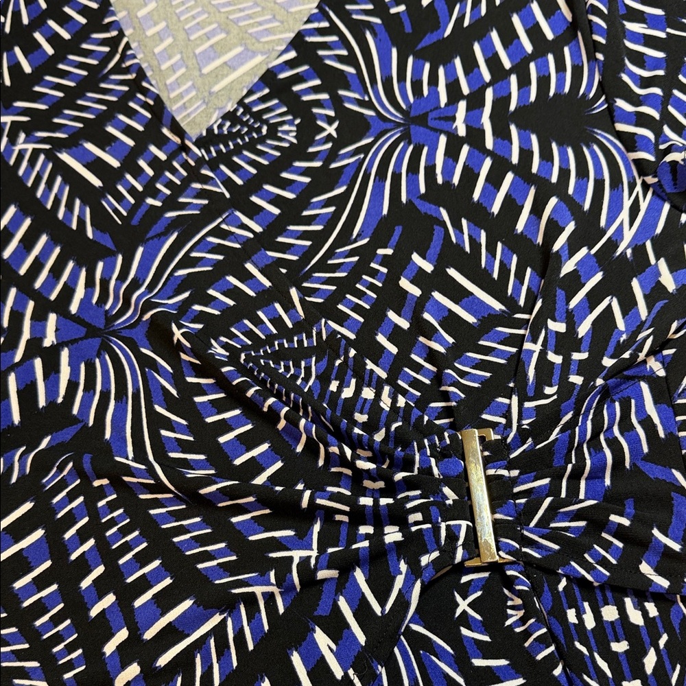 212 Collection Black and Blue Geometric Wrap-Style Blouse - Picture 6 of 6